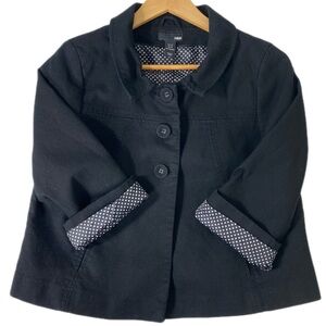 H&M Black Cropped Jacket Button Front, Rounded Collar Minimalist Blazer Style